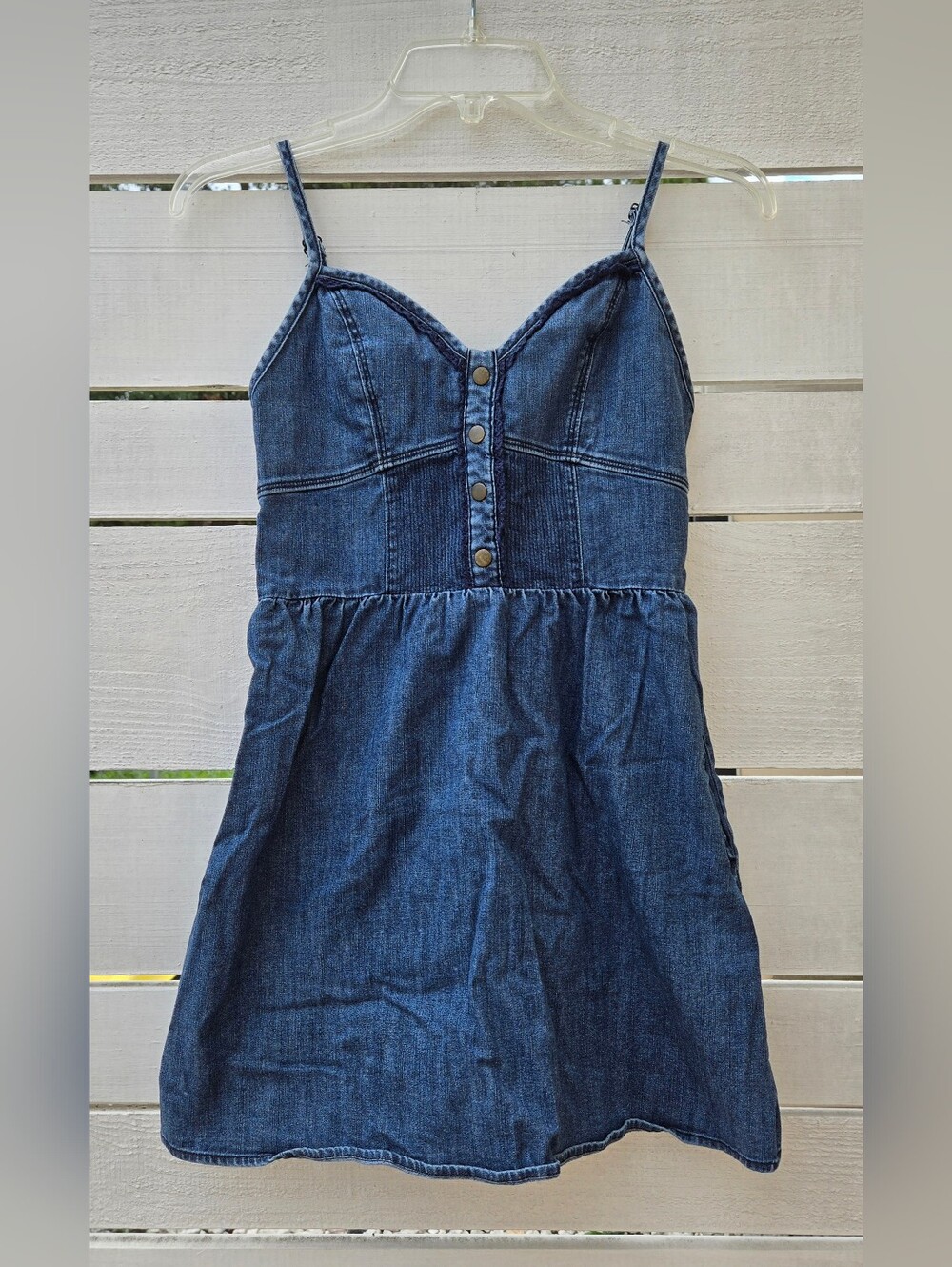 Forever 21 Denim Mini Sundress Women's S Sleeveless Button Side Pockets Y2K Boho